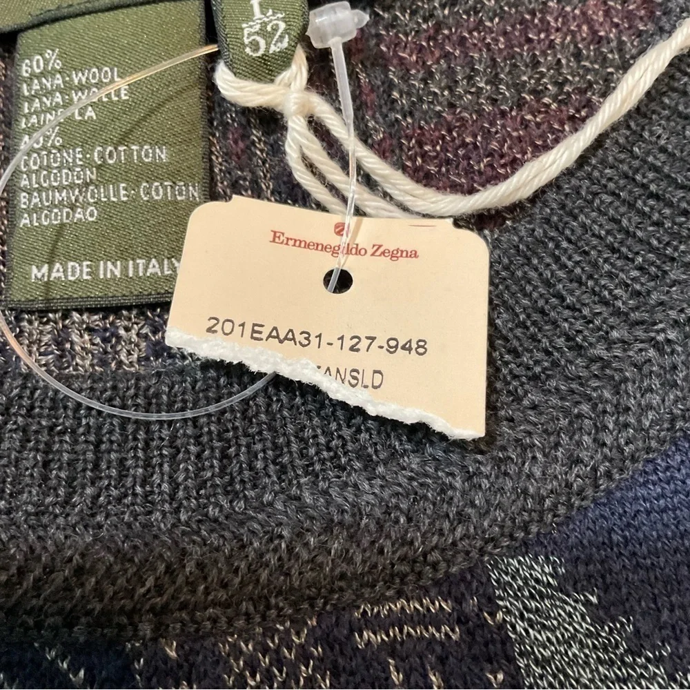 ERMENEGILDO Zegna NWT Multi Pattern Wool CottonSweater size L - 52 Made in Italy